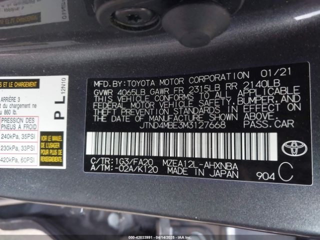 JTND4MBE3M3127668 Toyota COROLLA SE