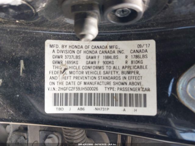 2HGFC2F59JH500026 Honda Civic Lx