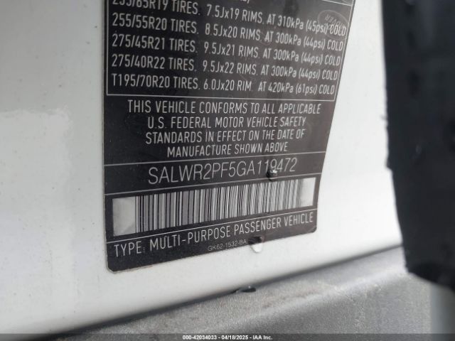 SALWR2PF5GA119472 Land Rover s/c lev3 sulev30