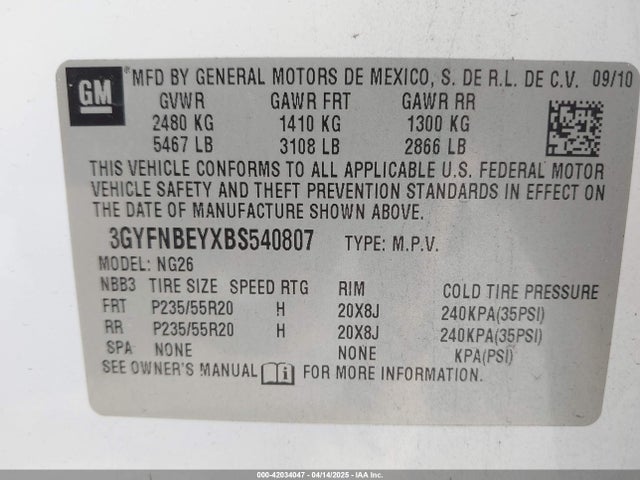 2011 CADILLAC SRX 3GYFNBEYXBS540807 Photo 8