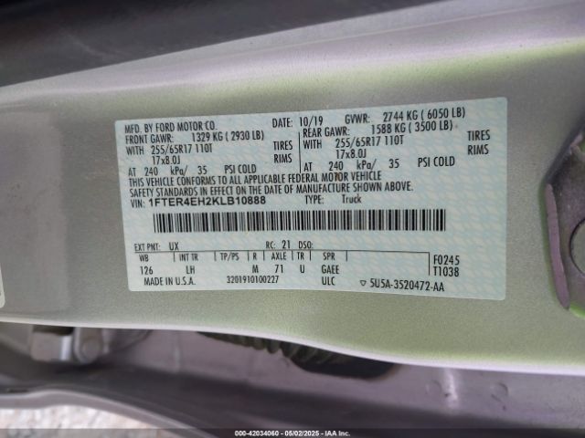 1FTER4EH2KLB10888 Ford Ranger Xlt