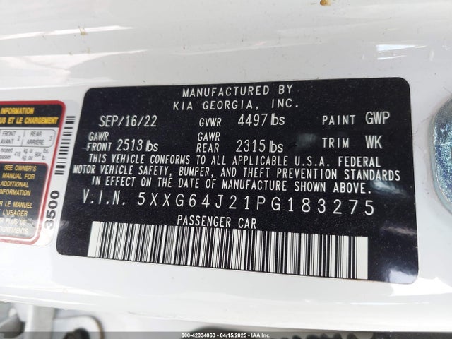 5XXG64J21PG183275 KIA t-gdi gamma ii
