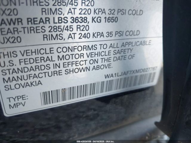 WA1LJAF7XMD027767 Audi Q7 Premium Plus 45 Tfsi Quattro Tiptronic