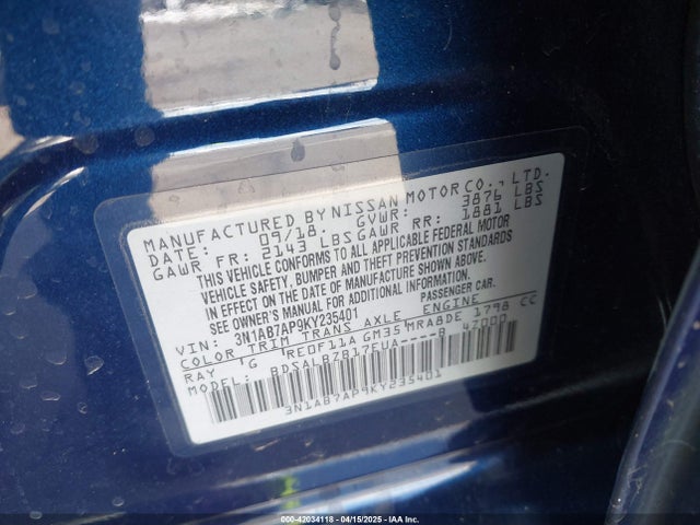 3N1AB7AP9KY235401 Nissan SENTRA S