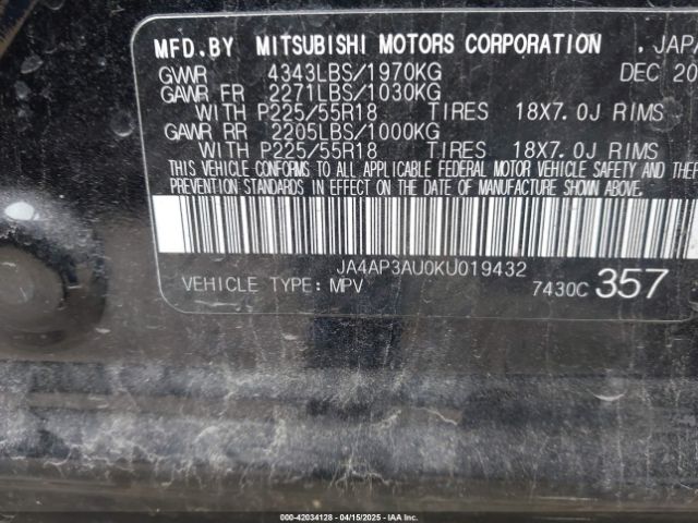 2019 MITSUBISHI OUTLANDER SPORT JA4AP3AU0KU019432 Photo 8