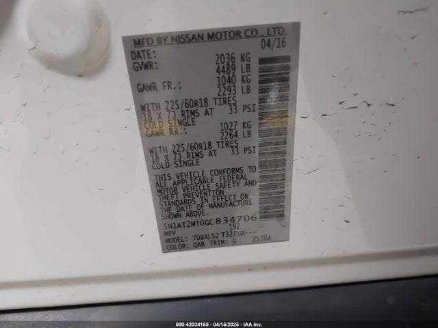 5N1AT2MT0GC834706 Nissan Rogue Sl