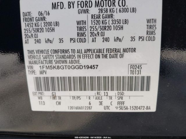 1FM5K8GT0GGD19457 Ford EXPLORER SPORT