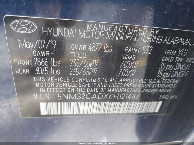 5NMS2CADXKH121482 Hyundai gdi theta ii