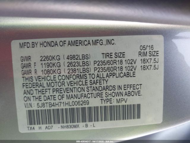 5J8TB4H71HL006269 Acura Rdx Advance Package