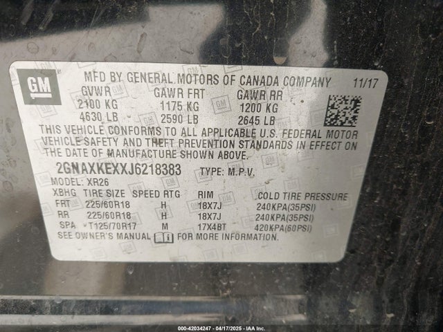 2GNAXKEXXJ6218383 Chevrolet EQUINOX LT