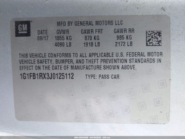 1G1FB1RX3J0125112 Chevrolet Camaro 1lt