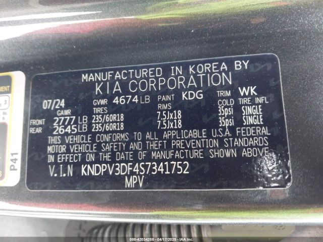 KNDPV3DF4S7341752 KIA Sportage Ex