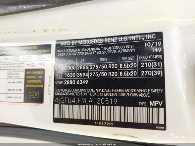 4JGFB4JE9LA130519 Mercedes-Benz GLE 350