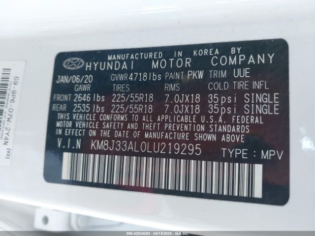 KM8J33AL0LU219295 Hyundai TUCSON SEL