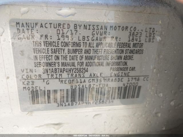 3N1AB7AP4HY258254 Nissan SENTRA S