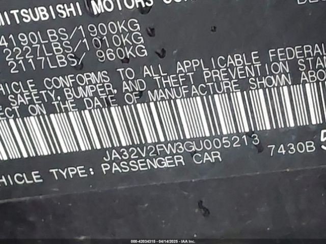 JA32V2FW3GU005213 Mitsubishi Lancer Sel