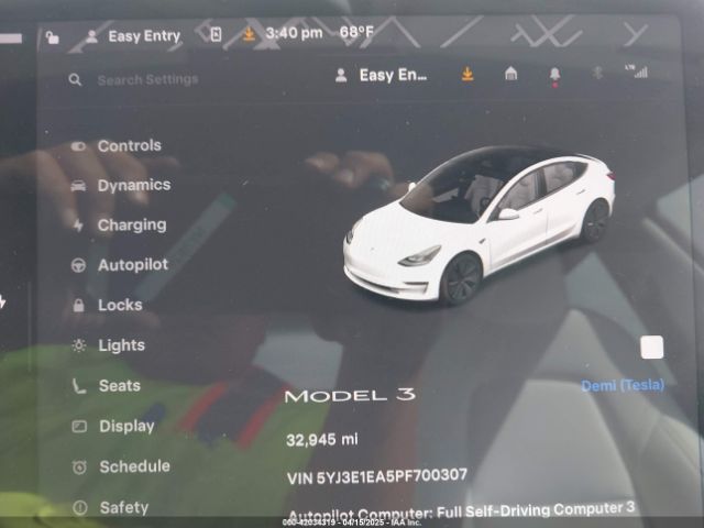 5YJ3E1EA5PF700307 Tesla Model 3 Rear-wheel Drive