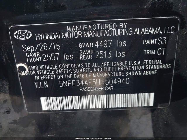 5NPE34AF5HH504940 Hyundai Sonata Sport