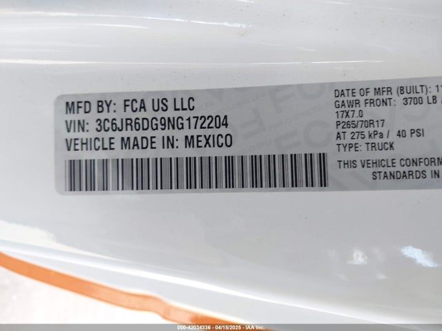 3C6JR6DG9NG172204 RAM 1500
