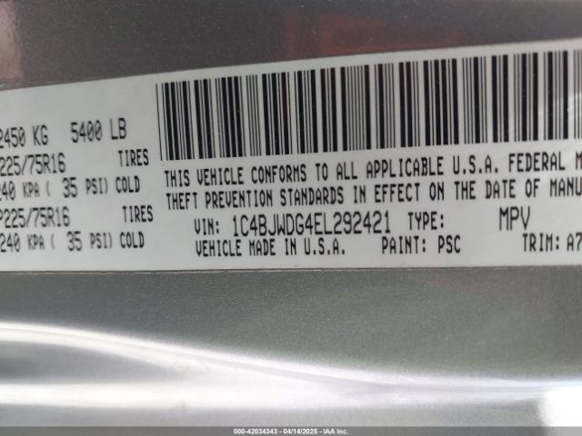 1C4BJWDG4EL292421 Jeep Wrangler Unlimited Sport