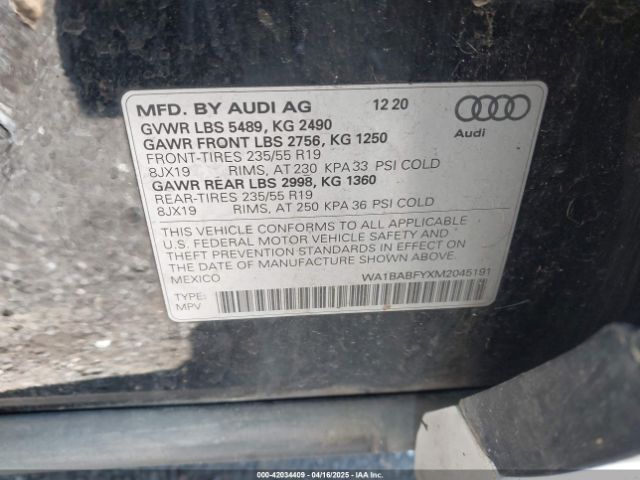 WA1BABFYXM2045191 Audi Q5 Premium Plus 45 Tfsi Quattro S Tronic