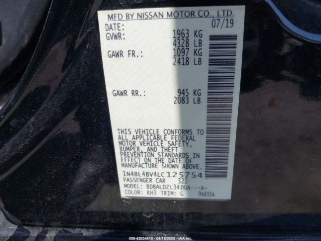1N4BL4BV4LC125754 Nissan Altima S Fwd