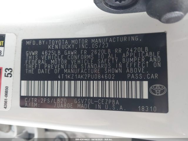 4T1KZ1AK2PU084602 Toyota Camry Xse V6