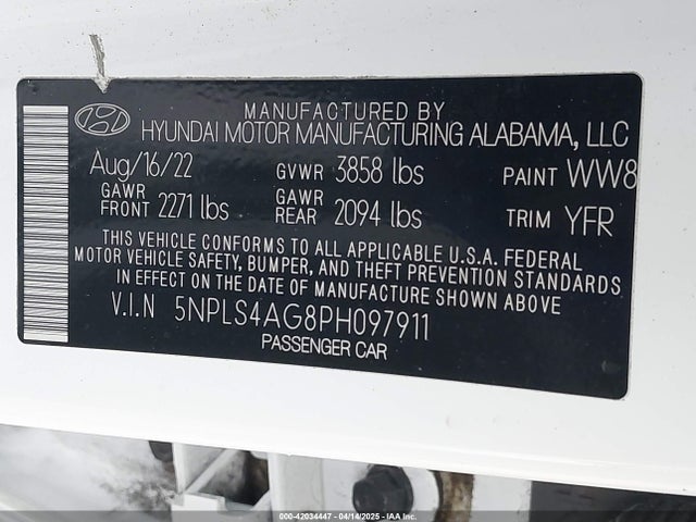 5NPLS4AG8PH097911 Hyundai ELANTRA SEL