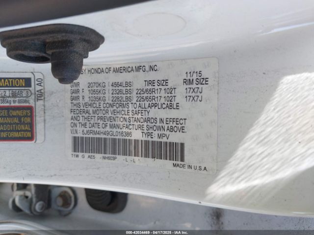 5J6RM4H49GL016386 Honda CR-V SE