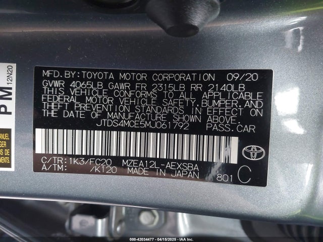 JTDS4MCE5MJ061792 Toyota m20-fks