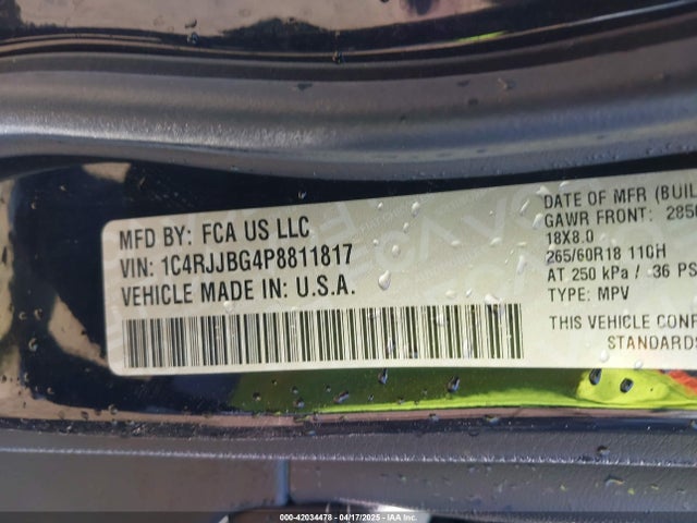 1C4RJJBG4P8811817 Jeep Grand Cherokee L Limited 4x2