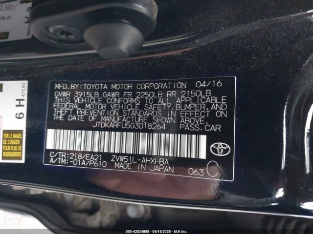 JTDKARFU5G3018264 Toyota Prius Four Touring