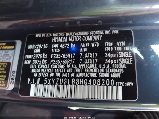 5XYZU3LB8HG408200 Hyundai Santa Fe Sport 2.4l