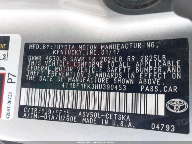 4T1BF1FK3HU390453 Toyota CAMRY SE