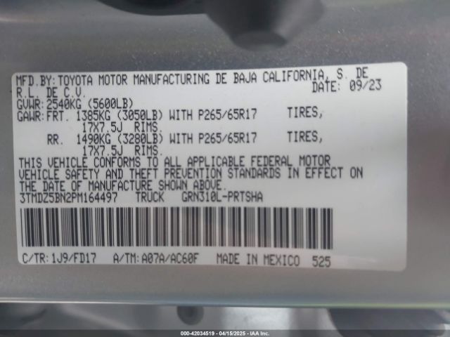 3TMDZ5BN2PM164497 Toyota Tacoma Trd Sport