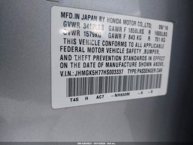 JHMGK5H77HS003337 Honda FIT EX