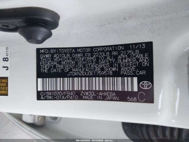 JTDKN3DU0E1759578 Toyota Prius Two