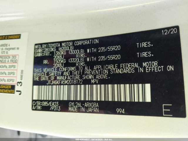 JTJHGKFA5M2018172 Lexus Rx 450hl