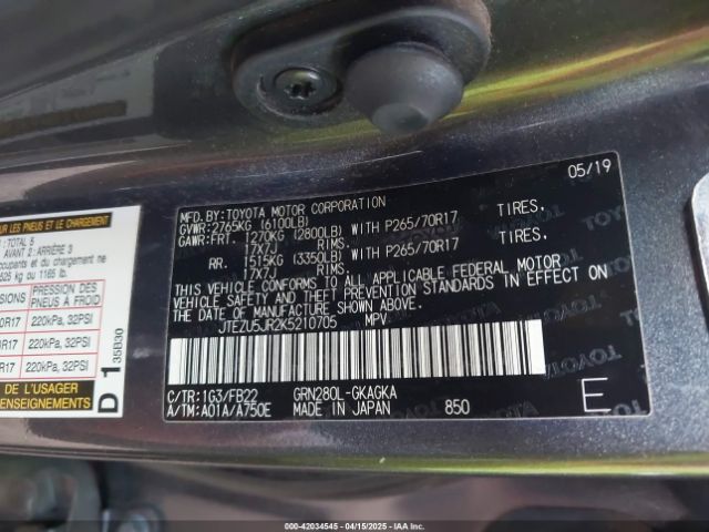 JTEZU5JR2K5210705 Toyota 4RUNNER SR5