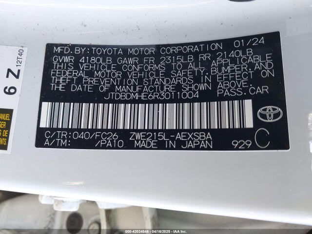 JTDBDMHE6R3011004 Toyota 2zr-fxe