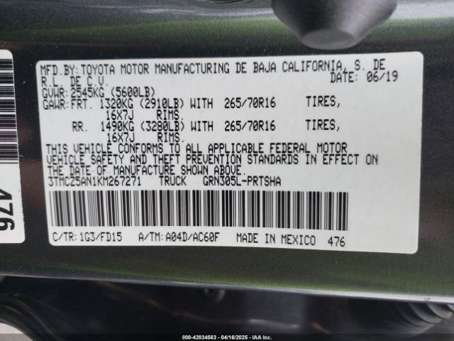 3TMCZ5AN1KM267271 Toyota Tacoma Trd Off Road