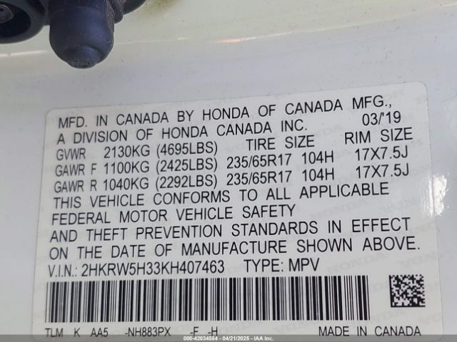 2HKRW5H33KH407463 Honda CR-V LX