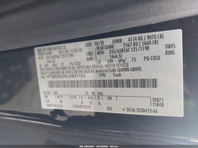 Ford Transit-250 Cargo Van 2020 1FTBR3XG6LKB31123 Image 9