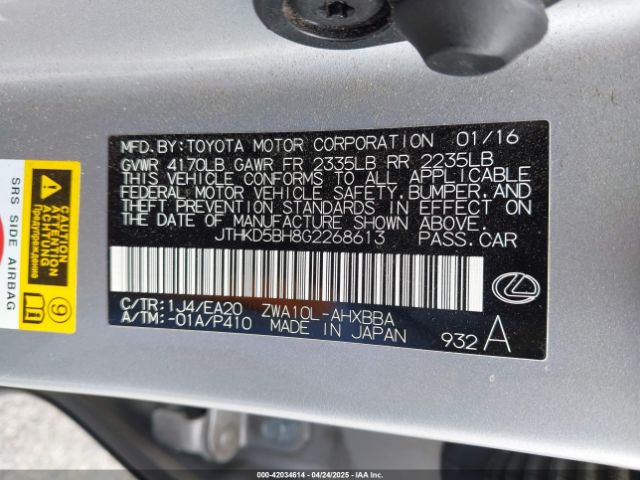JTHKD5BH8G2268613 Lexus CT 200H