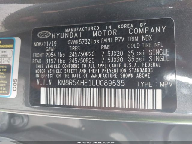 KM8R54HE1LU089635 Hyundai Palisade Limited