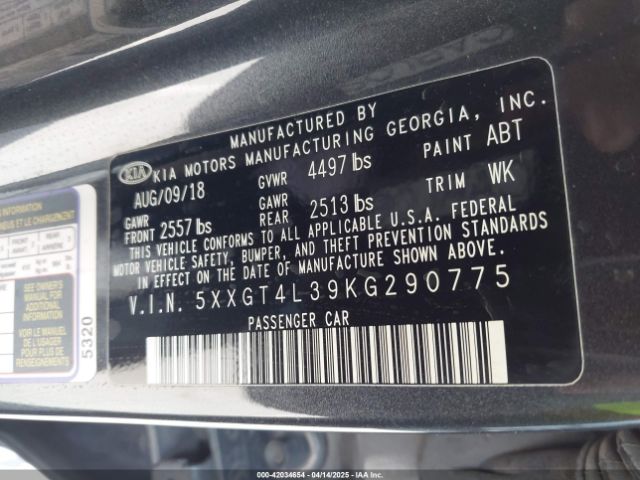 5XXGT4L39KG290775 KIA Optima S