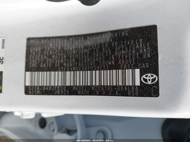 5YFB4MDE5RP159223 Toyota COROLLA LE