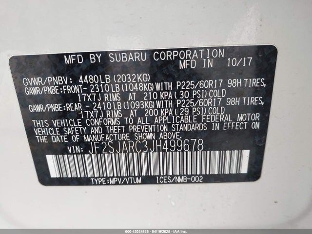 JF2SJARC3JH499678 Subaru Forester 2.5i Limited