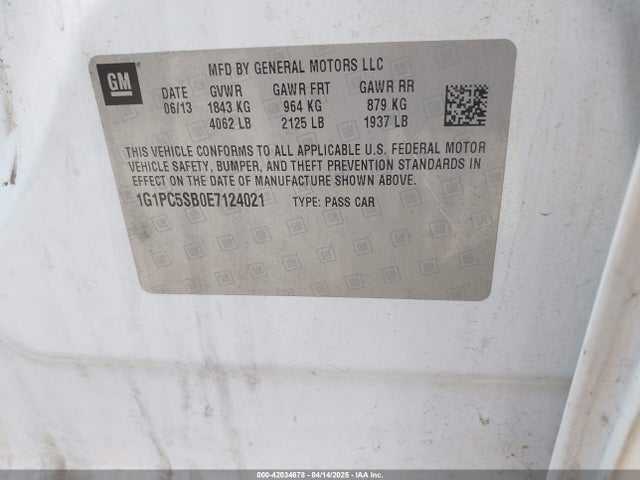 1G1PC5SB0E7124021 Chevrolet Cruze 1lt Auto