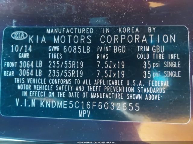 KNDME5C16F6032655 KIA Sedona Sx Luxury